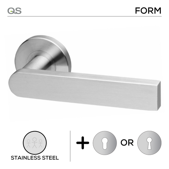Lojo, Lever Handles, Form, On Round Rose, With Escutcheons, Stainless Steel, QS