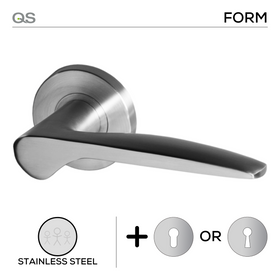 Lund, Lever Handles, Form, On Round Rose, With Escutcheons, Stainless Steel, QS