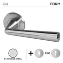 Malmo, Lever Handles, Form, On Round Rose, With Escutcheons, Stainless Steel, QS-1
