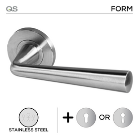 Malmo, Lever Handles, Form, On Round Rose, With Escutcheons, Stainless Steel, QS