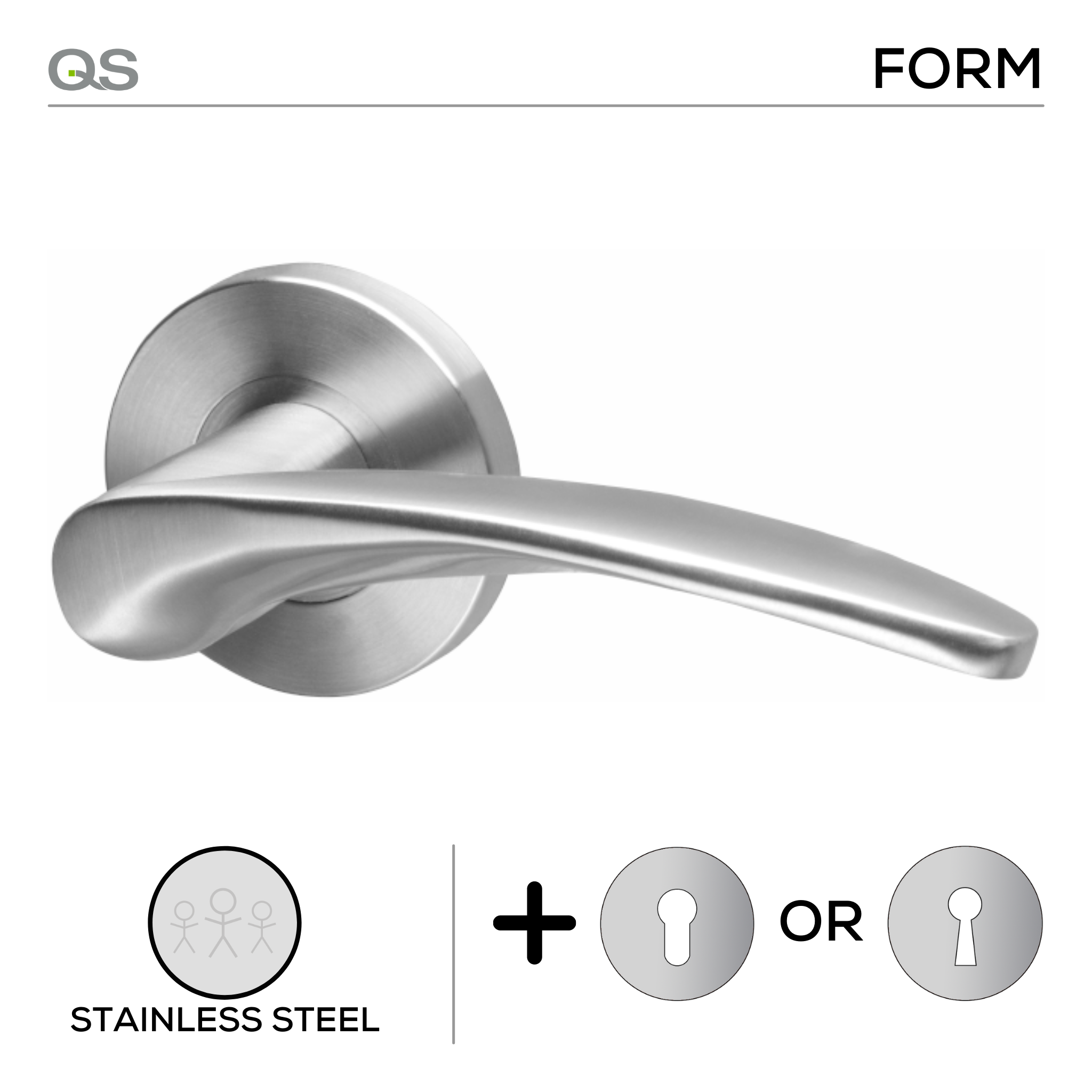 Molo Form, Lever Handles, Form, On Round Rose, With Escutcheons, Stainless Steel, QS