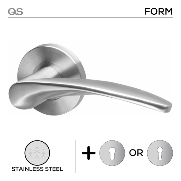 Molo Form, Lever Handles, Form, On Round Rose, With Escutcheons, Stainless Steel, QS
