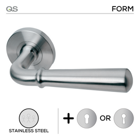 Narvick, Lever Handles, Form, On Round Rose, With Escutcheons, Stainless Steel, QS