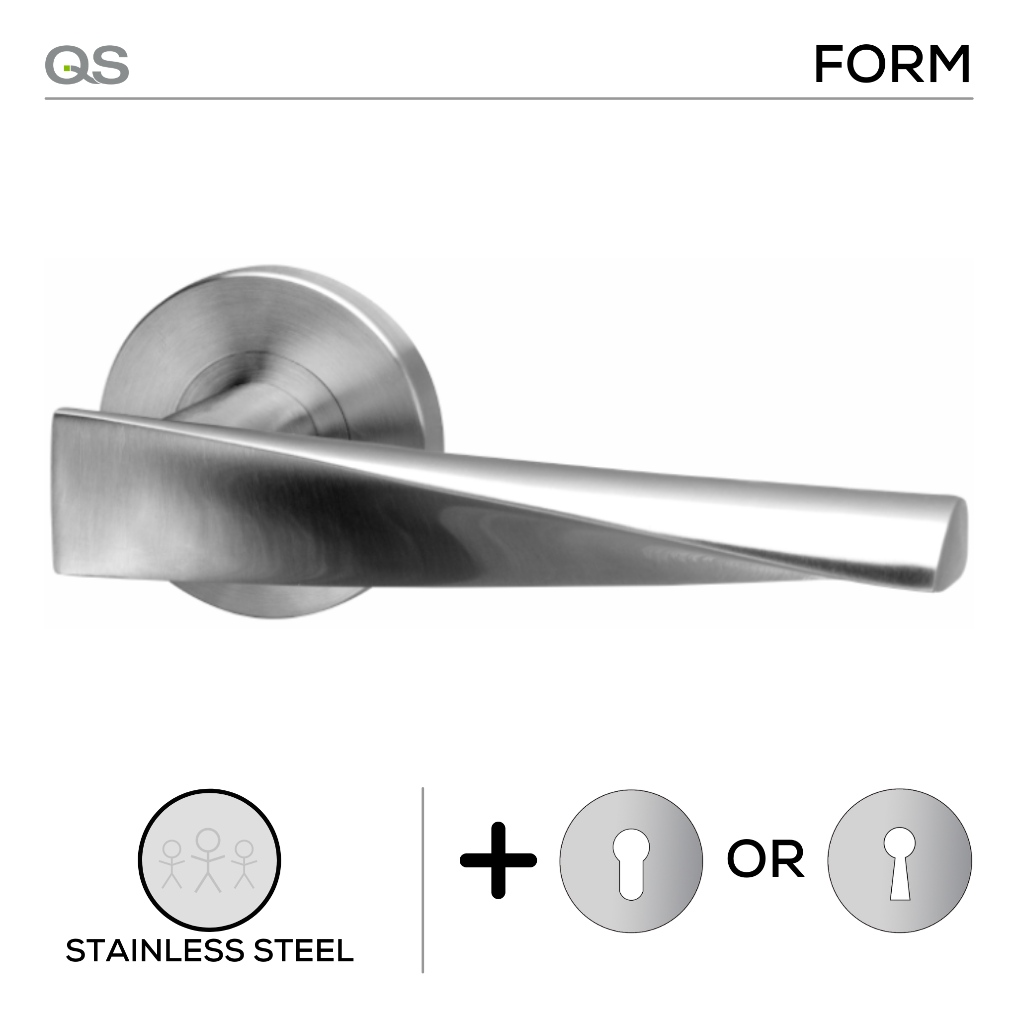Nexo, Lever Handles, Form, On Round Rose, With Escutcheons, Stainless Steel, QS