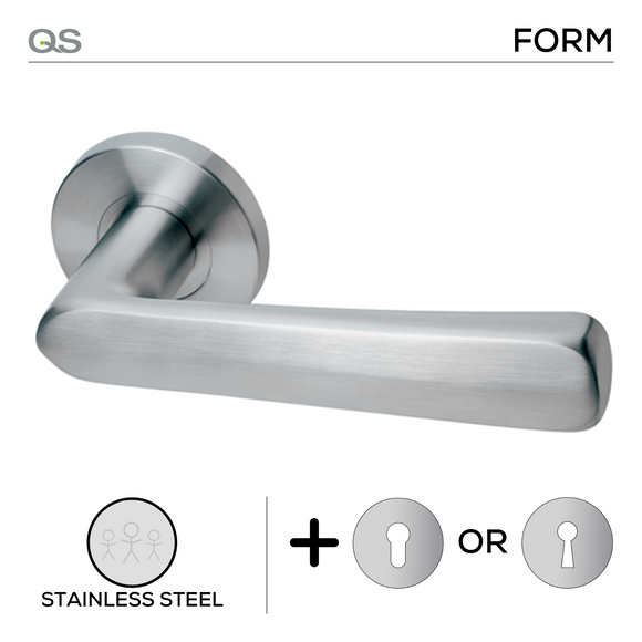 Otta, Lever Handles, Form, On Round Rose, With Escutcheons, Stainless Steel, QS