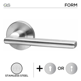 Pello, Lever Handles, Form, On Round Rose, With Escutcheons, Stainless Steel, QS