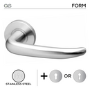 Riga, Lever Handles, Form, On Round Rose, With Escutcheons, Stainless Steel, QS-1