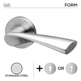 Sambava Form, Lever Handles, Form, On Round Rose, With Escutcheons, Stainless Steel, QS
