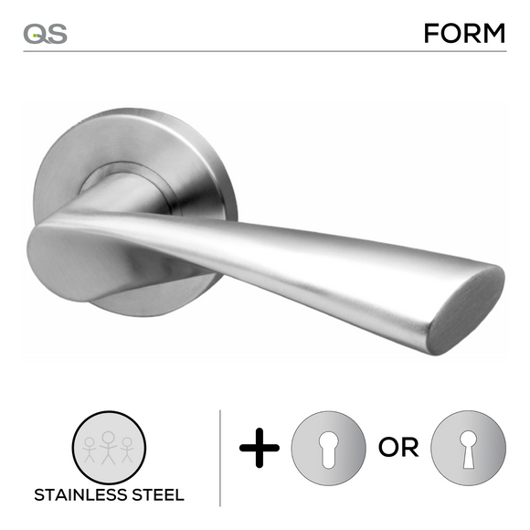 Sambava Form, Lever Handles, Form, On Round Rose, With Escutcheons, Stainless Steel, QS