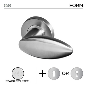 Ski, Lever Handles, Form, On Round Rose, With Escutcheons, Stainless Steel, QS