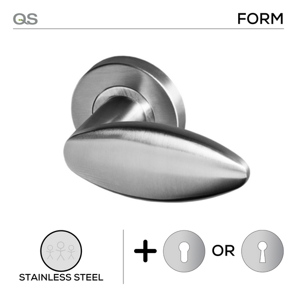 Ski, Lever Handles, Form, On Round Rose, With Escutcheons, Stainless Steel, QS