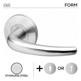 Tuva, Lever Handles, Form, On Round Rose, With Escutcheons, Stainless Steel, QS