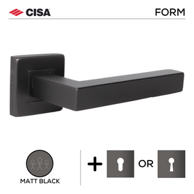 FS201.S._.MBL, Lever Handles, Form, On Square Rose, With Escutcheons, Matt Black, CISA
