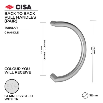 CISA Stainless Steel Pull Handle main product view; clean stainless confidence for a better door setup, 32mm (Ø) x 350mm (l).