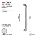 FP.D08.BTF.SS, Pull Handle, Tubular, D Handle, BoltThru, 22mm (Ø) x 300mm (l) x 278mm (ctc), Stainless Steel, CISA-1