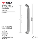 FP.D09.BTF.TR, Pull Handle, Tubular, D Handle, BoltThru, 32mm (Ø) x 400mm (l) x 368mm (ctc), Stainless Steel with Tarnish Resistant, CISA-1