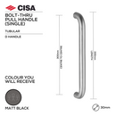 FP.D10.BTF.MBL, Pull Handle, Tubular, D Handle, BoltThru, 30mm (Ø) x 330mm (l) x 300mm (ctc), Matt Black, CISA-1