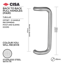 FP.D20.BB.TR, Pull Handle, Tubular, Offset, D Handle, BTB, 25mm (Ø) x 300mm (l) x 275mm (ctc), Stainless Steel with Tarnish Resistant, CISA-1