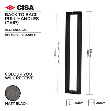 Main product view of CISA Matt Black Pull Handle, made for doors with dark, sleek, and ready to stand out, 40x20mm x 620mm (l).
