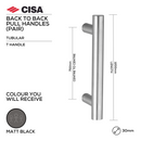 FP.OT44.BB.MBL, Pull Handle, Tubular, T Handle, BTB, 30mm (Ø) x 1200mm (l) x 750mm (ctc), Matt Black, CISA-1