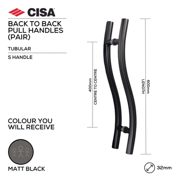 CISA Matt Black Pull Handle for doors, main product view with bold black energy, 32mm (Ø) x 600mm (l).