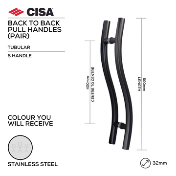 CISA Stainless Steel Pull Handle main product view for doors — strong stainless style, 32mm (Ø) x 600mm (l).