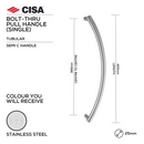 FP.SC11.BTF.SS, Pull Handle, Tubular, Semi, C Handle, BoltThru, 25mm (Ø) x 400mm (l) x 365mm (ctc), Stainless Steel, CISA-1