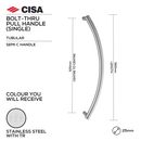 FP.SC12.BTF.TR, Pull Handle, Tubular, Semi, C Handle, BTF, 25mm (Ø) x 560mm (l) x 525mm (ctc), Stainless Steel with Tarnish Resistant, CISA-1