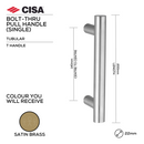 FP.T01.BTF.SB, Pull Handle, Tubular, T Handle, BoltThru, 22mm (Ø) x 200mm (l) x 140mm (ctc), Satin Brass, CISA-1