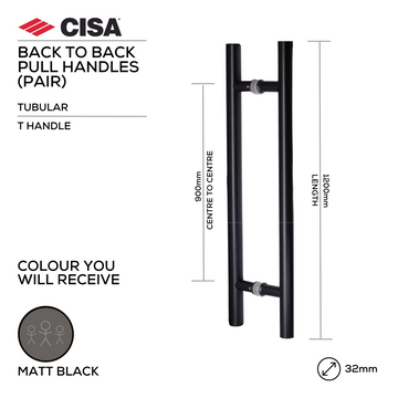 CISA Matt Black Pull Handle main product view; sharp modern attitude for a better door setup, 32mm (Ø) x 1200mm (l).