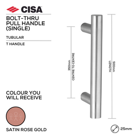FP.T102.BTF.SRG, Pull Handle, Tubular, T Handle, BoltThru, 25mm (Ø) x 500mm (l) x 350mm (ctc), Satin Rose Gold, CISA