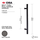 FP.T103.BTF.MBL, Pull Handle, Tubular, T Handle, BoltThru, 32mm (Ø) x 400mm (l) x 300mm (ctc), Matt Black, CISA-1