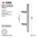 FP.T202.BB.SS, Pull Handle, Tubular, Offset, T Handle, BTB, 32mm (Ø) x 499mm (l) x 190mm (ctc), Stainless Steel , CISA-1