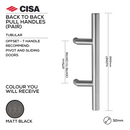FP.T22.BB.MBL, Pull Handle, Tubular, Offset, T Handle, BTB, 32mm (Ø) x 1500mm (l) x 1275mm (ctc), Matt Black, CISA-1