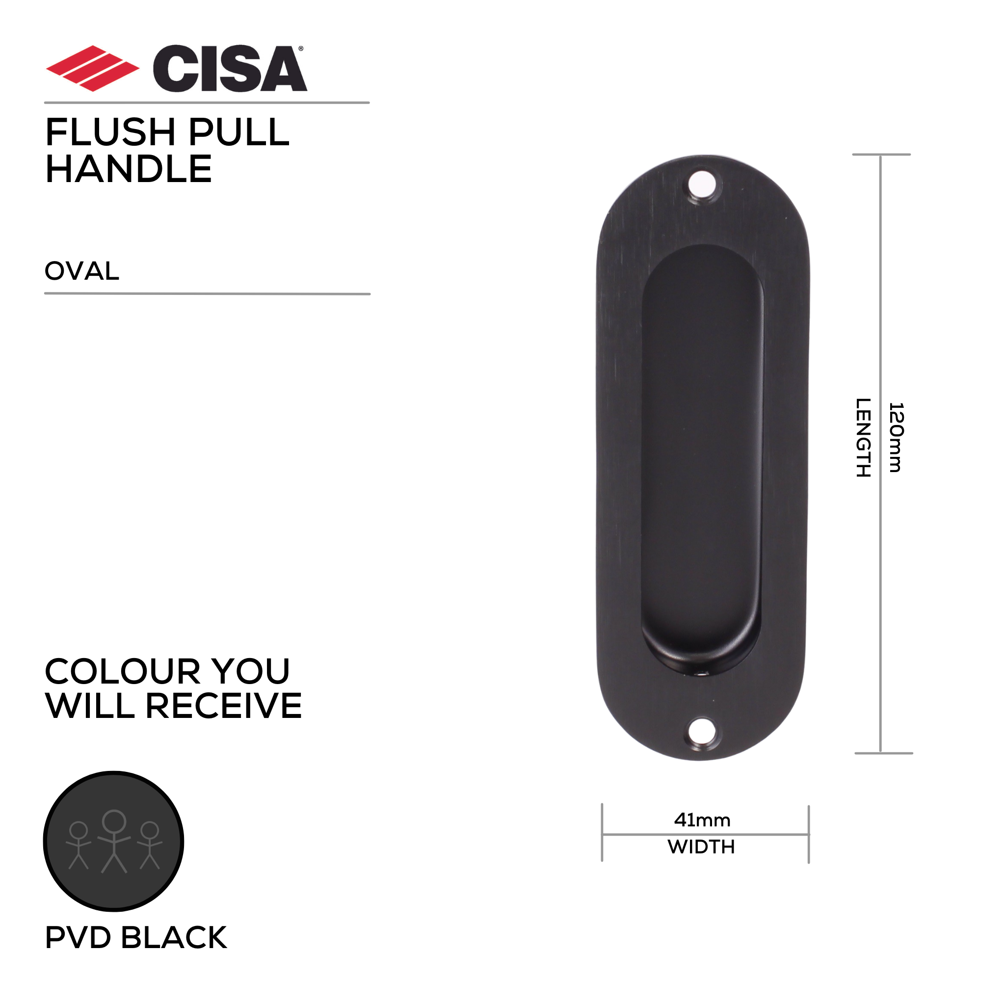 FP02.BL, Flush Pull, Oval, 120mm (l) x 41mm (w), Black, CISA