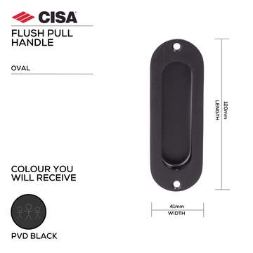 CISA Black Pull Handle main product view; sharp modern attitude for a better door setup, 120mm (l) x 41mm (w).