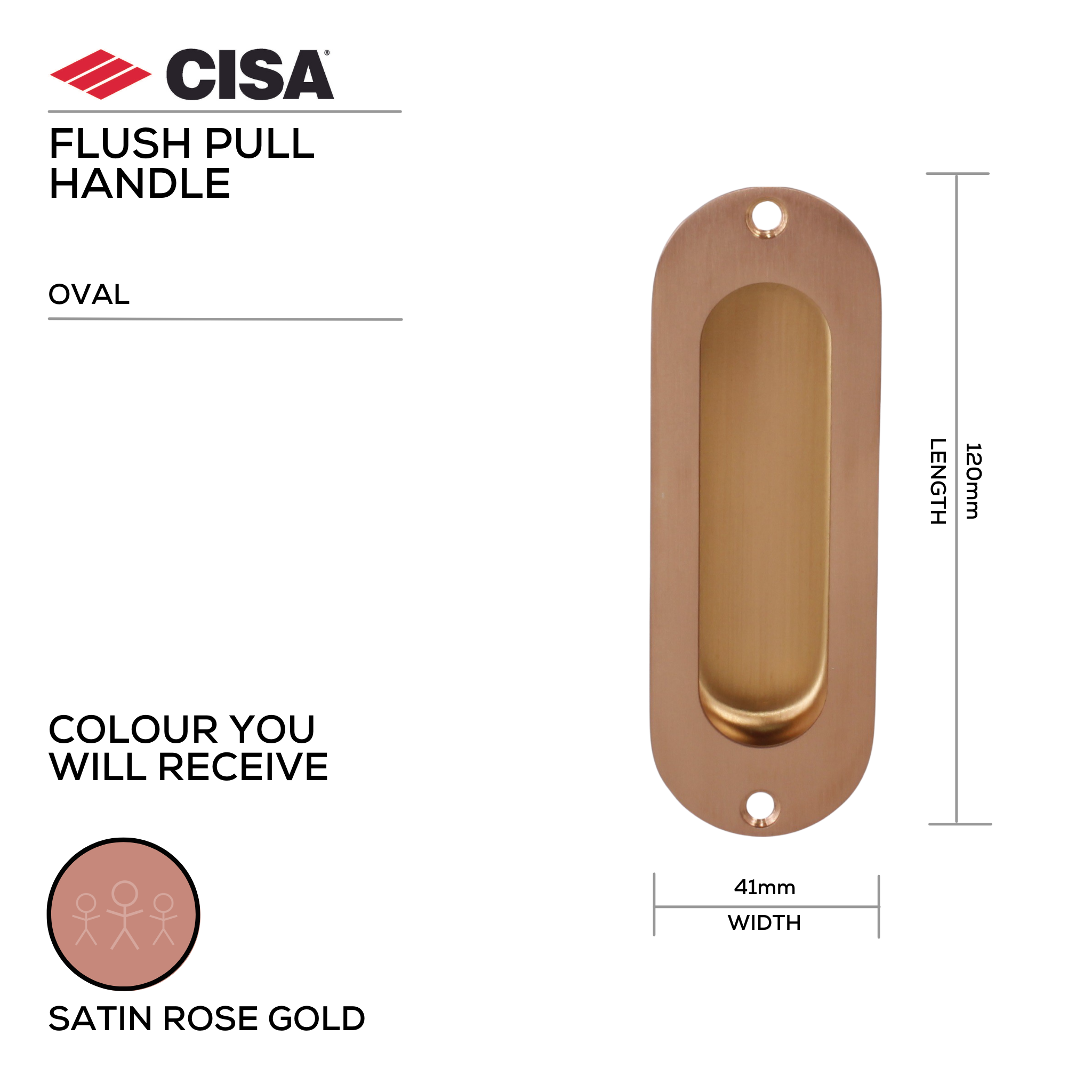 FP02.SRG, Flush Pull, Oval, 120mm (l) x 41mm (w), Satin Rose Gold, CISA