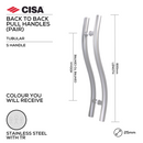 FP.S01.BB.TR, Pull Handle, Tubular, S Handle, BTB, 25mm (Ø) x 600mm (l) x 400mm (ctc), Stainless Steel with Tarnish Resistant, CISA-1