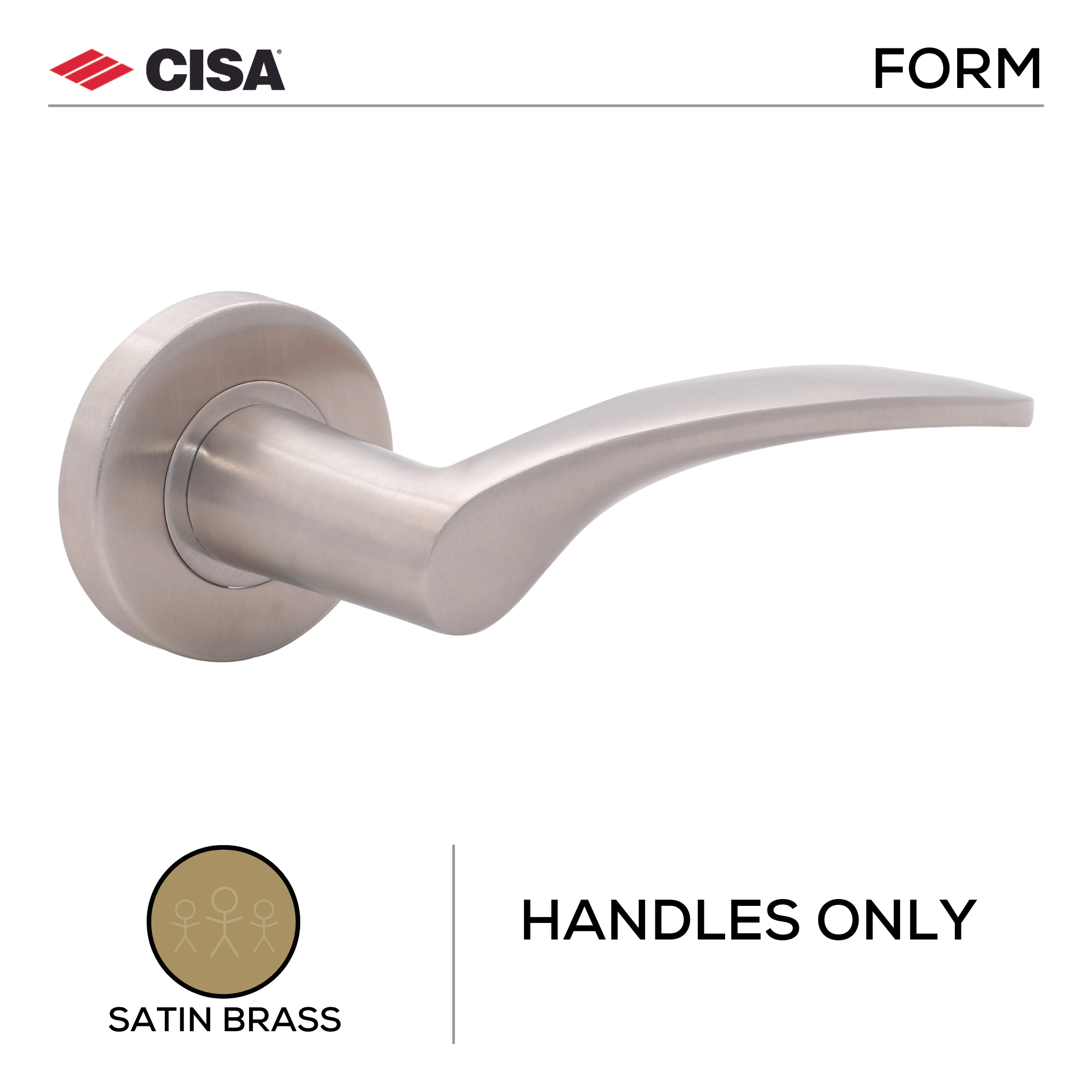 FS116.R.SB, Lever Handles, Form, On Round Rose, Handles Only, Satin Brass, CISA