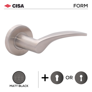 Main product view showing CISA Matt Black Lever Handle — dark, sleek, and ready to stand out for patio and sliding doors.
