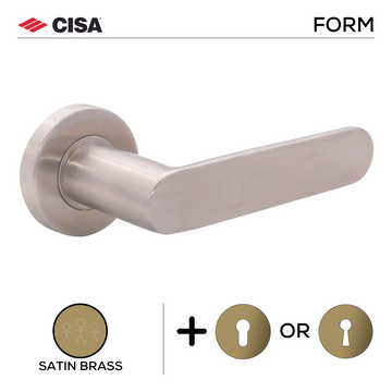 CISA Satin Brass Lever Handle shown in main product view, giving patio and sliding doors brass that means business.