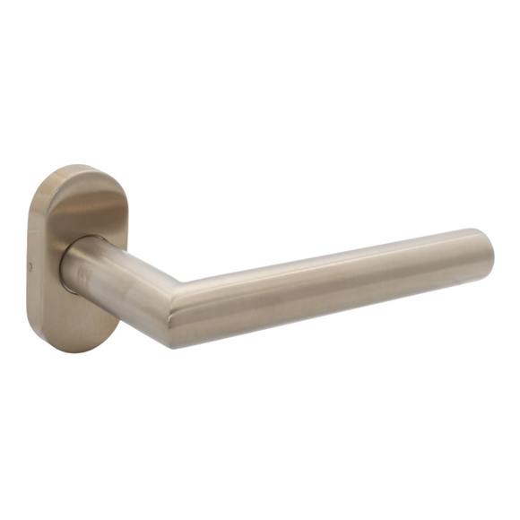 FT02.O.C.SS, Lever Handles, Tubular, On Oval Rose, With Cylinder Escutcheons, 134mm (l), Stainless Steel, CISA