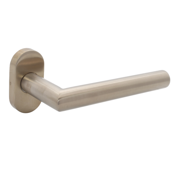 FT02.O.C.TR, Lever Handles, Tubular, On Oval Rose, With Cylinder Escutcheons, 134mm (l), Stainless Steel with Tarnish Resistant, CISA
