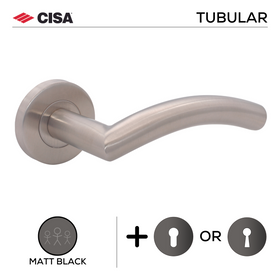 FT03.R._.MBL, Lever Handles, Tubular, On Round Rose, With Escutcheons, 134mm (l), Matt Black, CISA