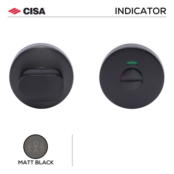 Main product view of CISA Matt Black Escutcheon, made for bathroom doors with dark, sleek, and ready to stand out, 53mm (h) x 53mm (w).