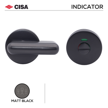 Main product view of CISA Matt Black Escutcheon, made for bathroom doors with dark, sleek, and ready to stand out, 53mm (h) x 53mm (w).