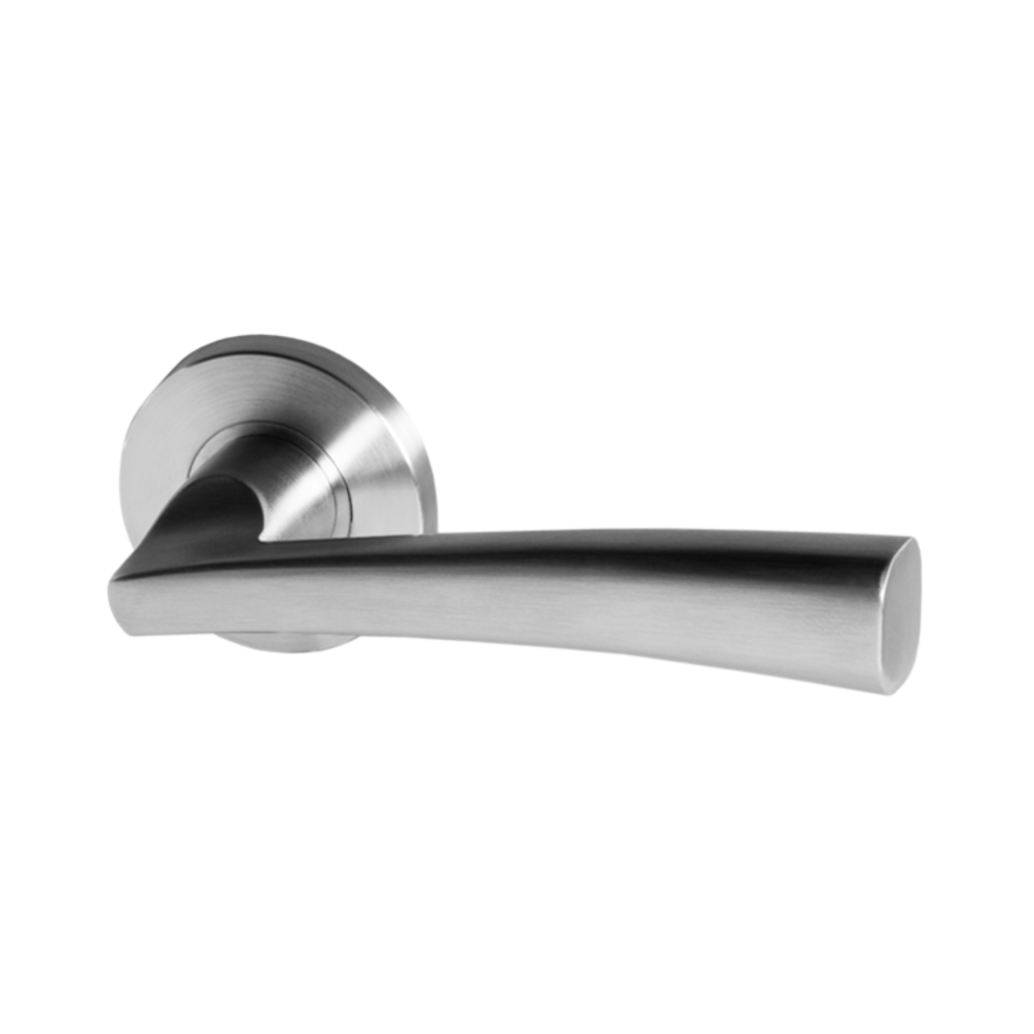 Flen, Lever Handles, Form, On Round Rose, With Escutcheons, Stainless Steel, QS