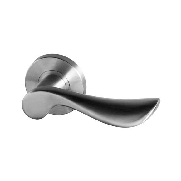 Floro, Lever Handles, Form, On Round Rose, With Escutcheons, Stainless Steel, QS