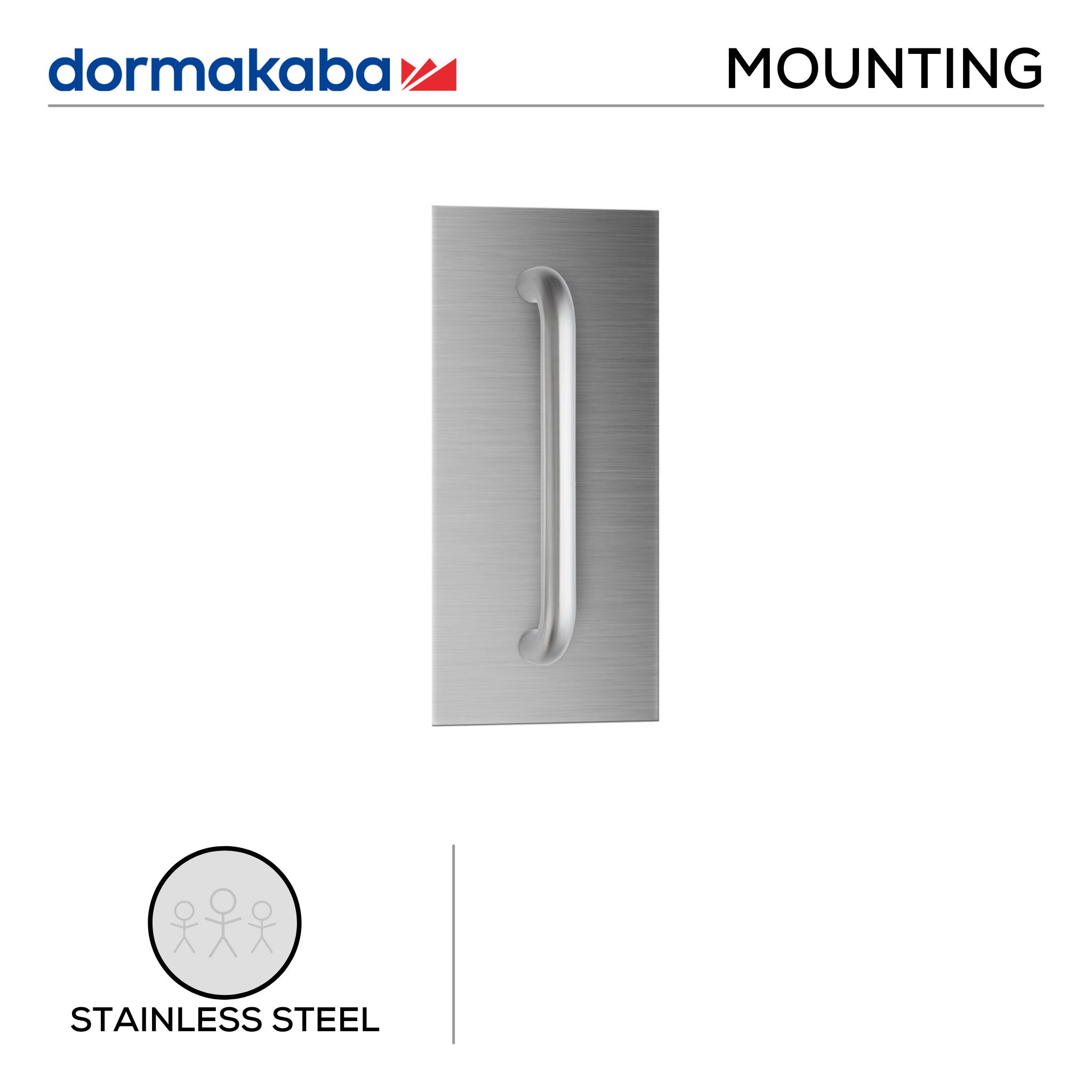 Handle Mounting (DKP-SS-167), Pull Handle Mounting, Brushed Stainless Steel, DORMAKABA