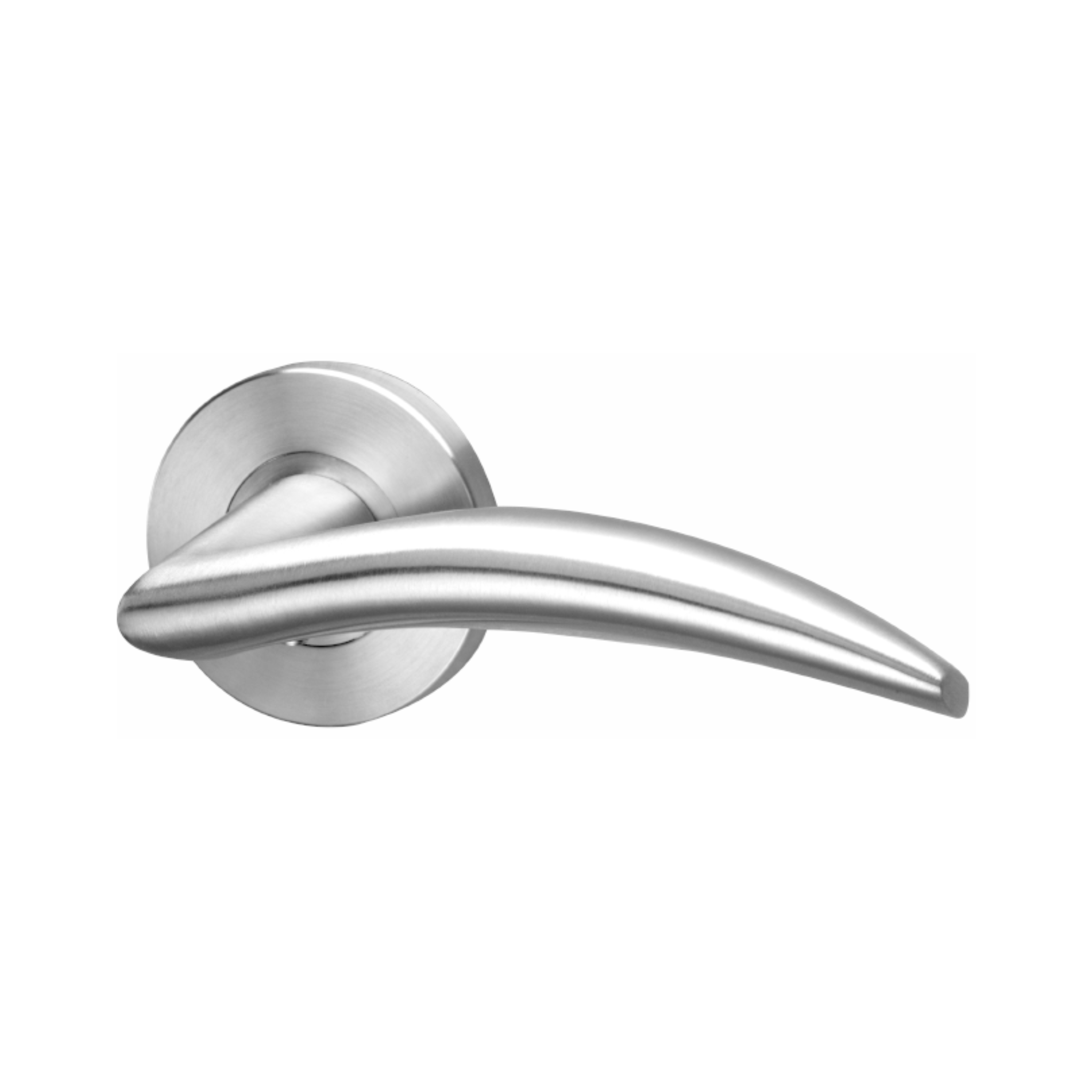 Juniper, Lever Handles, Solid, On Round Rose, With Escutcheons, Stainless Steel, QS